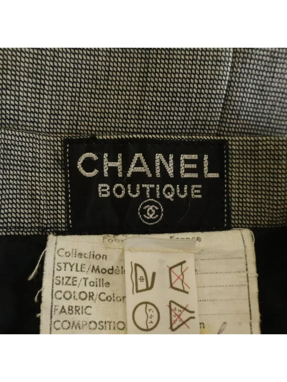 Chanel Tight Skirt Tweed Houndstooth Pattern Linen Gray